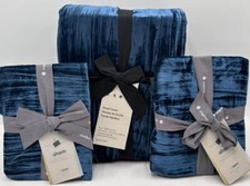 Copripiumino West Elm Lush Crinkle Velvet KING e federe da 2 euro ~ blu scaffale