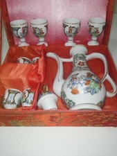 Set teiera cinese vintage tazze porcellana rosa imperiale gru caffè zucchero