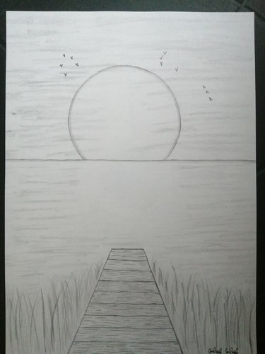 Disegno matita tramonto - tramonto, sul