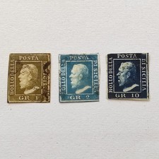 francobolli antichi stati italiani Sicilia 1859 1 2 10 grana firmato Diena