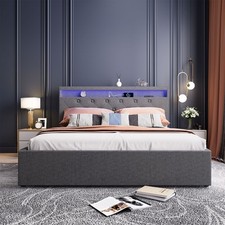 Letto Imbottito 160x200cm Letto Matrimoniale Struttura Letto con Cassettiera Luce USB/LED Moderno