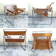 POLTRONA ANNI 70 IN CUOIO MARRONE E TUBO CROMATO - WASSILY MARCEL BREUER BAUHAUS