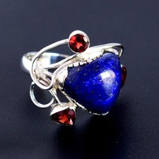 Anello in argento sterling 925 con pietre preziose trilioni di lapislazzuli...