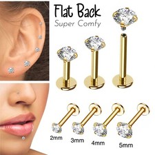 Orecchini piercing perno gemma fondo piatto labret filettato internamente 8 6 4mm oro 16G