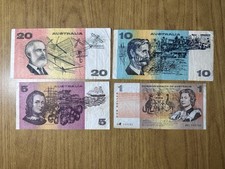 LOTTO DI 4 BANCONOTE AUSTRALIA 1 + 5 + 10 + 20 DOLLARI SUBALPINA