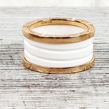 Anello Bulgari oro rosa 18 carati ceramica bianca B 1 zero EU 56 7,25 scatola design lusso