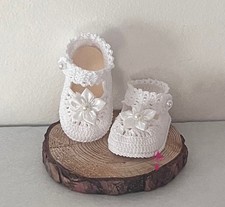 Scarpine 6-9 mesi, bimba, bianche, cotone, fatte a mano, cerimonia, battesimo,