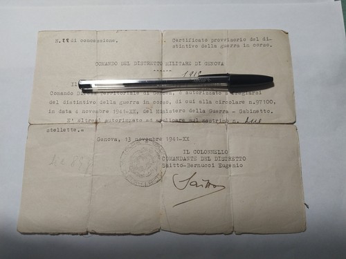 Certificato distintivo guerra