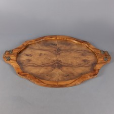 Vassoio Legno Radica Stile Art Deco Vetro Manici Ottone Brunito Vintage 1940