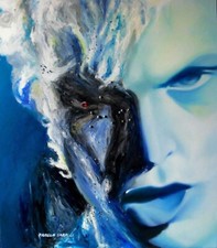 ritratto Billy Idol blu olio tela grande Swarovski fatto a mano rock music bello