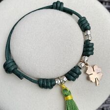 Dodo Pomellato Bracciale Ciondolo Quadrifoglio Grande Oro Rosa Granelli Argento 