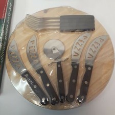 Kit Pizza Party 10 Pezzi - Coltelli, Forchette, Tagliapizza e Tagliere Legno NUOVO