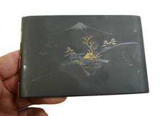 VECCHIO PORTA SIGARETTE VINTAGE GIAPPONESE GIAPPONE EXRA SLIM NIELLO ARGENTO ORO