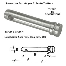Perno con Battuta terzo Punto Trattore Attrezzi Tutte le Dimensioni Cat.1-2-3-4