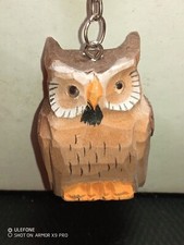 Portachiavi ARTIGIANALE in legno Intagliato GUFO BROWN 4 Soggetti. VINTAGE.