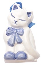 THUN Statuina Decorativa Gatto Bianco Blu Fiocco Ceramica Elegante Decorazione Statuina