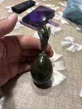 Antica Statuina Croce Angelo Ottone Uovo Verde zmeevik Pietra Prezziosa Serpenti