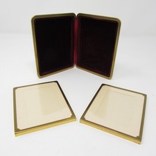 Cornice portafoto da viaggio pieghevole vintage con cerniera avorio custodia imbottita 2 foto interno rosso