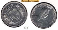 Svizzera 5 Franchi 1924 B Argento SUP - Svizzera Helvetia
