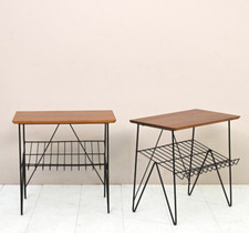 MidCentury Tavolini retrò in teak e metallo, design scandinavo vintage, anni ‘60