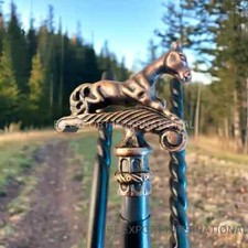 Bastone da passeggio vintage vittoriano in ottone con manico testa di cavallo...