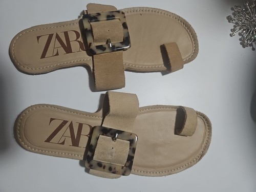 Zara leather flat sandals - zara,