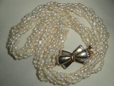 collana di perle di fiume torchon  6 fili vintage, susta fiocco  placcata oro