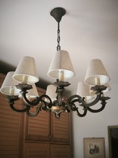 LAMPADARIO VINTAGE IN OTTONE A 8 BRACCI, ANNI 60