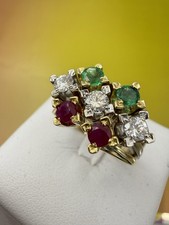 ring anello ITALIA  gold oro18KT 750°/°°SMERALDO RUBINI  BRILLANTI FAI PROPOSTA