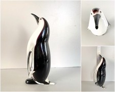 SCULTURA PINGUINO VETRO Murano SOMMERSO BIANCO NERO TRANSPARENTE VINTAGE '70