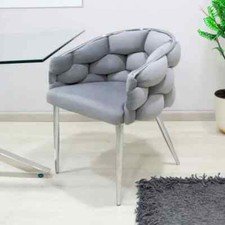 Sedia da pranzo in velluto grigio gambe cromate seduta moderna con schienale a bolle accento