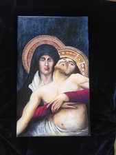 ARTE SACRA,MADONNA CON CRISTO , OLIO SU TELA 18 X 30CM, DIPINTO A MANO