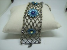Bracciale smaltato con fiori e strass NUOVO blu 