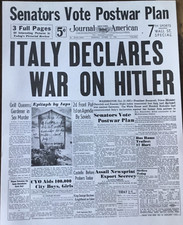 WW2 1943 NEWSPAPER/POSTER 1 PAGE(2 SIDES) “ITALY DECLARES WAR ON HITLER”