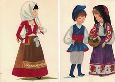 Cartoline costumi Sardi  con ricami in stoffa  - Usato