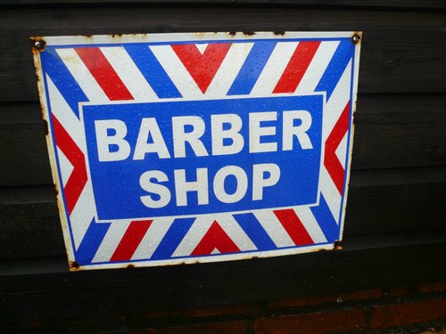 Enamel sign barbers - enamel,
