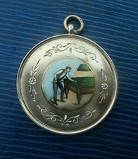 Argento Sterling D'Epoca Smalto Portachiavi Medaglia - Snooker O Biliardo H / /