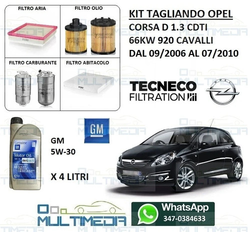 Tagliando filtri 4lt olio gm - 4lt,