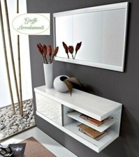 MOBILE INGRESSO KELLY CONSOLLE + SPECCHIO BIANCO/TORTORA ANTA VETRO SCORREVOLE