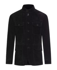 Giacca militare uomo pelle scamosciata nera pura pelle scamosciata cappotto...