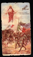 b1438 Santino antico militare SOLDATO DIO TI PROTEGGA cromo fustellato