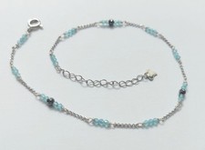 cavigliera argento 925 con cubic zirconia  blu e sfere di argento brunito