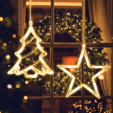 Luci Di Natale, Stella E Albero Di Natale LED Tenda Luci Natalizie, Batteria, Ti