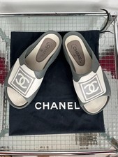 Chanel Rubber Slides Sandals White Grey Logo Pool Beach Shoes Size 39 EU