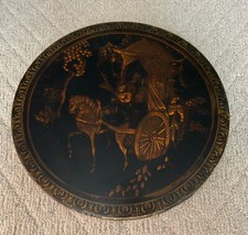 Oppio antico vintage? Cinese? Tavolo in resina laccato ottone oro rilievo 17,5"