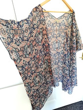 Democracy L blu rosa multi kimono aperto giacca copri blusa top boho paisley