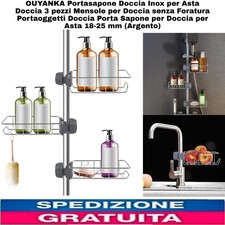 Portasapone per Asta Doccia 18-25Mm 3 Mensole Inox Senza Foratura Portaoggetti