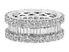 Fede nuziale donna tre file baguette e zirconi rotondi eternità