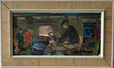 Quadro A Espressionista Uomo Uno Officina Illeggibili Autografato 45,5 X 75,7 CM