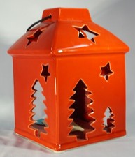 Lanterna Rossa Natalizia Porta Candela in Porcellana Smaltata